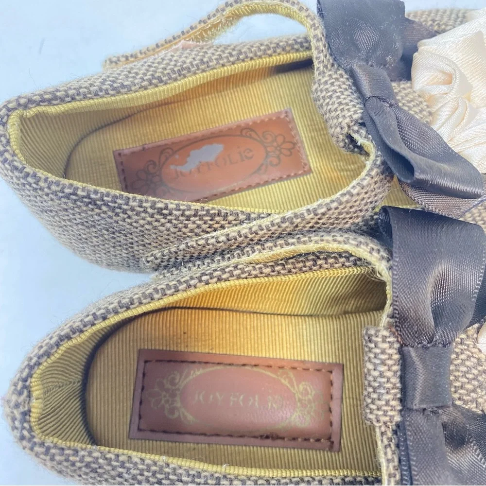 Joyfolie Harlow Mary Jane Shoes Brown Tweed Cream Ruffle